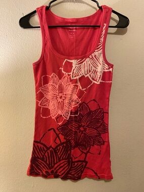 Women’s Y2K Old Navy Pink Ribbed Tank SzM Flower Design